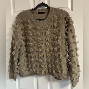 OUI Wool Blend Taupe Melange Jumper with Fringe Details US6 Oversized